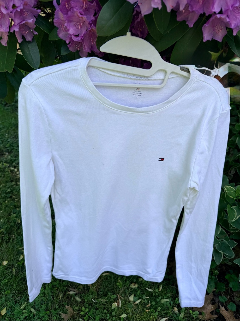 Tommy Hilfiger White Long-Sleeve Crew Neck Top Y2K Sz. M